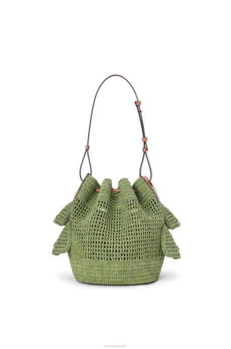 Loewe mujer Bolso volantes globo de rafia y piel bovina LP6466 verde/bronceado