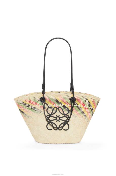 Loewe mujer Canasta pequeña con anagrama arcoíris de palma de iraca y piel de becerro LP6443 natural/multicolor