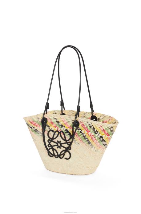 Loewe mujer Canasta pequeña con anagrama arcoíris de palma de iraca y piel de becerro LP6443 natural/multicolor