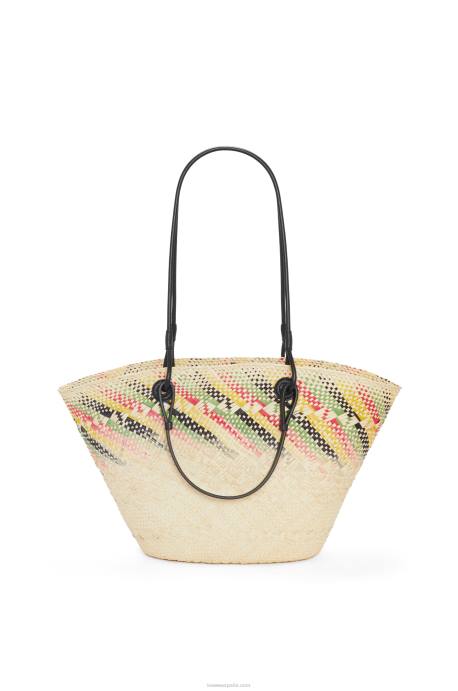 Loewe mujer Canasta pequeña con anagrama arcoíris de palma de iraca y piel de becerro LP6443 natural/multicolor