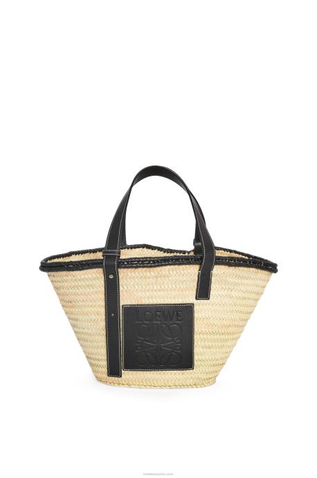 Loewe mujer bolso basket con incrustaciones de hoja de palma y piel de becerro LP6427 natural/negro