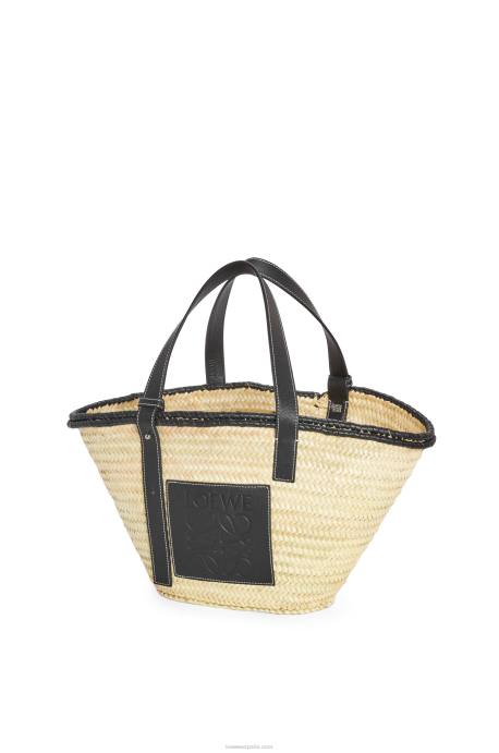 Loewe mujer bolso basket con incrustaciones de hoja de palma y piel de becerro LP6427 natural/negro