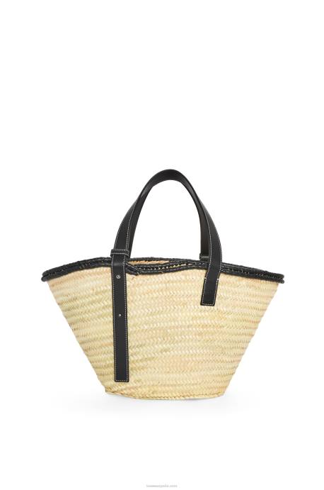 Loewe mujer bolso basket con incrustaciones de hoja de palma y piel de becerro LP6427 natural/negro