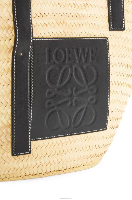 Loewe mujer bolso basket con incrustaciones de hoja de palma y piel de becerro LP6427 natural/negro