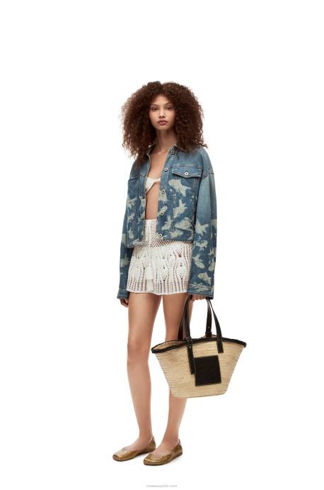 Loewe mujer bolso basket con incrustaciones de hoja de palma y piel de becerro LP6427 natural/negro