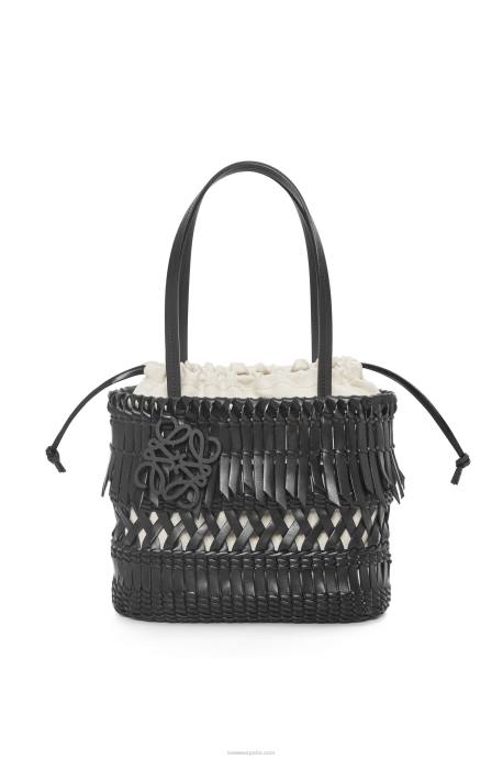 Loewe mujer bolso basket cuadrado con flecos de piel de becerro LP6491 negro