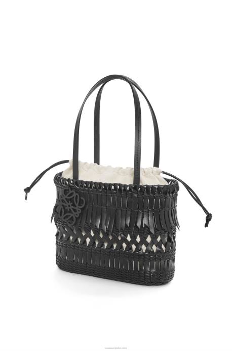 Loewe mujer bolso basket cuadrado con flecos de piel de becerro LP6491 negro