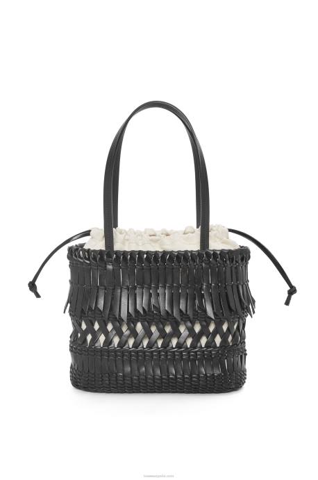 Loewe mujer bolso basket cuadrado con flecos de piel de becerro LP6491 negro