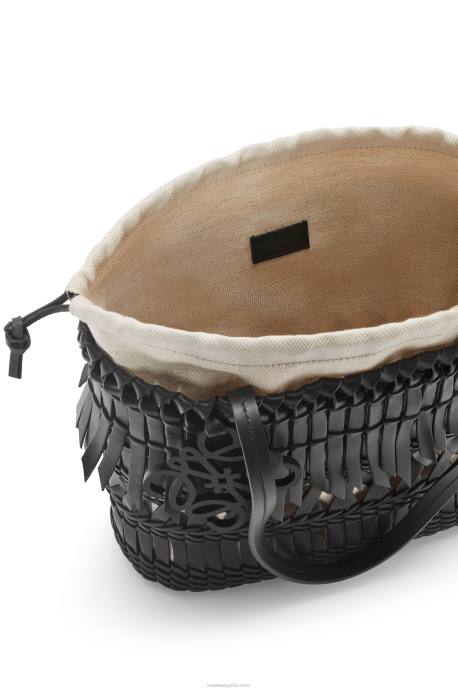 Loewe mujer bolso basket cuadrado con flecos de piel de becerro LP6491 negro