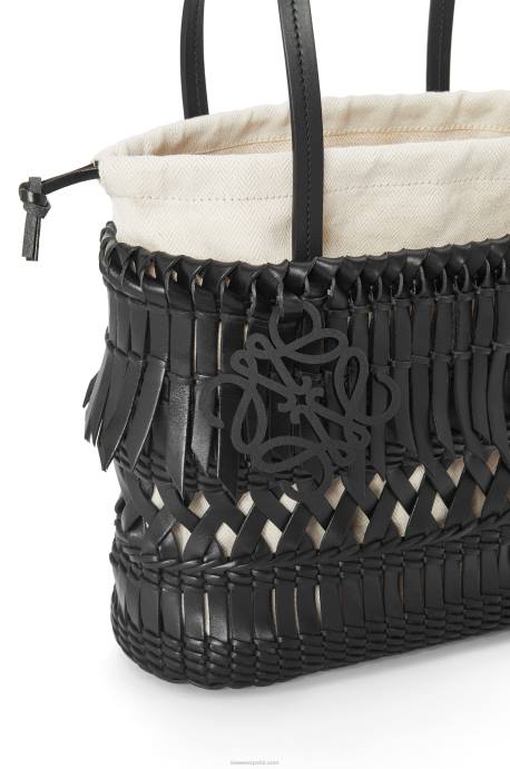 Loewe mujer bolso basket cuadrado con flecos de piel de becerro LP6491 negro