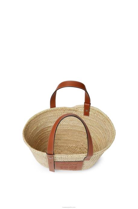 Loewe mujer bolso basket en hoja de palma y piel de becerro LP6421 Bronceado natural