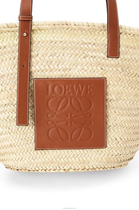 Loewe mujer bolso basket en hoja de palma y piel de becerro LP6421 Bronceado natural
