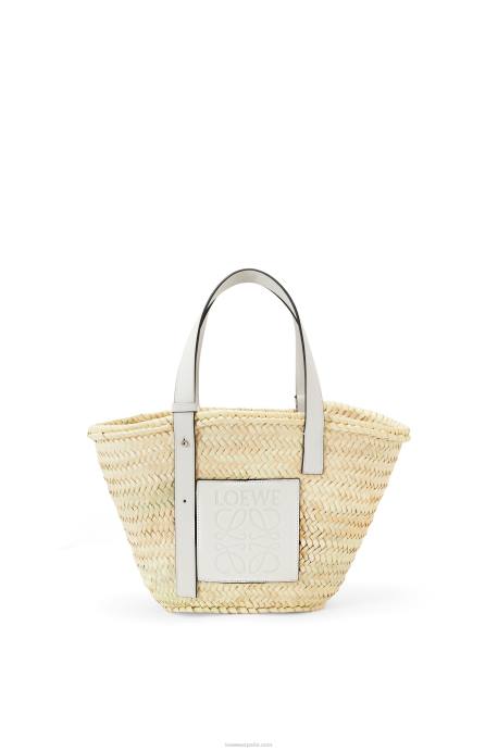Loewe mujer bolso basket en hoja de palma y piel de becerro LP6449 blanco natural