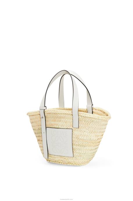 Loewe mujer bolso basket en hoja de palma y piel de becerro LP6449 blanco natural