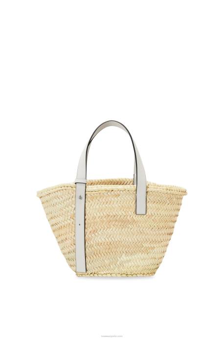 Loewe mujer bolso basket en hoja de palma y piel de becerro LP6449 blanco natural