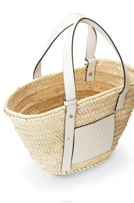 Loewe mujer bolso basket en hoja de palma y piel de becerro LP6449 blanco natural