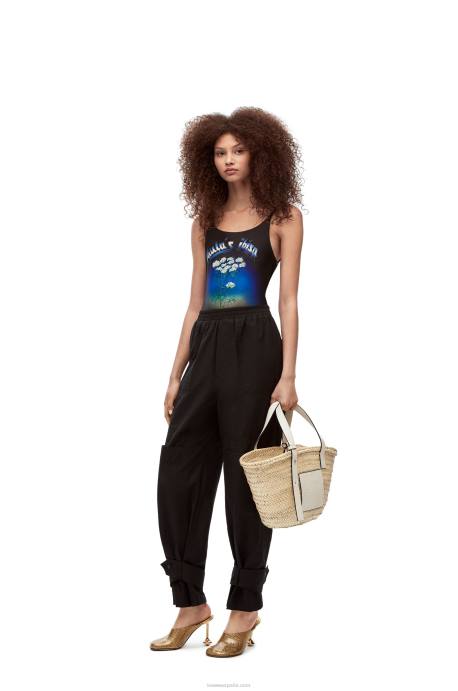 Loewe mujer bolso basket en hoja de palma y piel de becerro LP6449 blanco natural