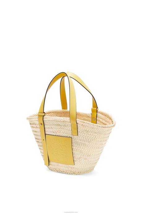 Loewe mujer bolso basket en hoja de palma y piel de becerro LP6451 amarillo oscuro