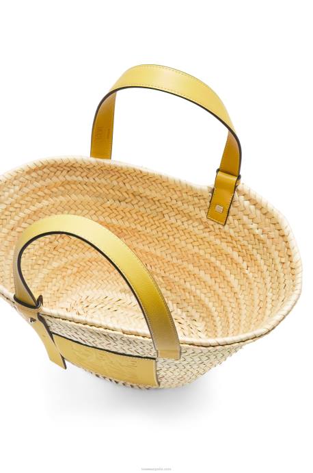 Loewe mujer bolso basket en hoja de palma y piel de becerro LP6451 amarillo oscuro