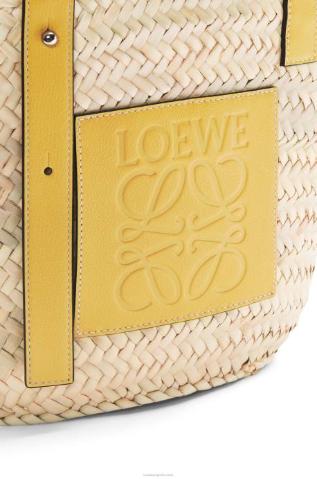 Loewe mujer bolso basket en hoja de palma y piel de becerro LP6451 amarillo oscuro