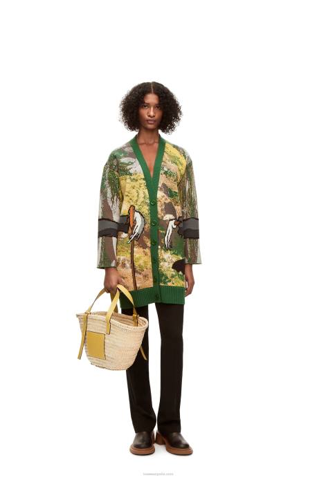 Loewe mujer bolso basket en hoja de palma y piel de becerro LP6451 amarillo oscuro