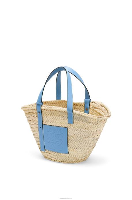 Loewe mujer bolso basket en hoja de palma y piel de becerro LP6458 azul claro