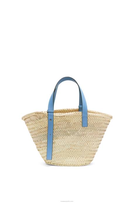 Loewe mujer bolso basket en hoja de palma y piel de becerro LP6458 azul claro