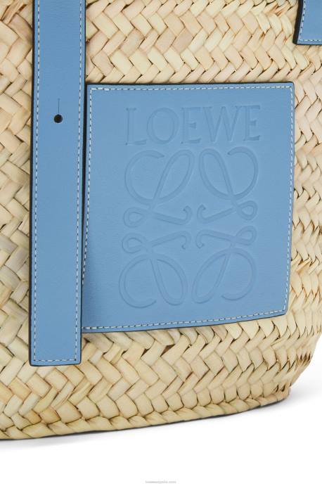 Loewe mujer bolso basket en hoja de palma y piel de becerro LP6458 azul claro