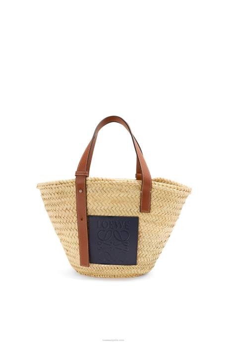 Loewe mujer bolso basket en hoja de palma y piel de becerro LP6482 natural/océano