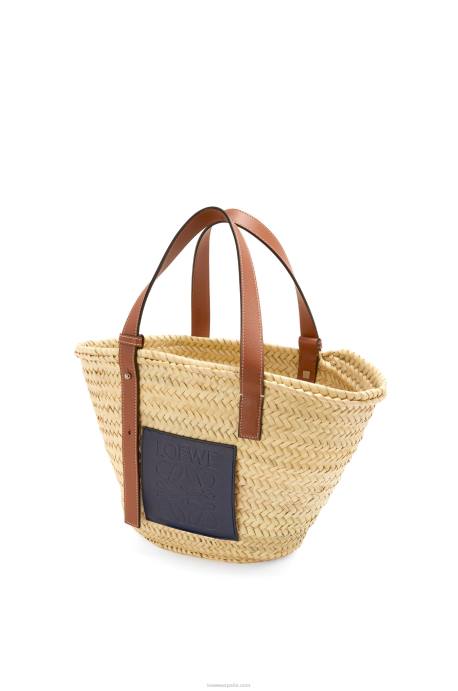 Loewe mujer bolso basket en hoja de palma y piel de becerro LP6482 natural/océano