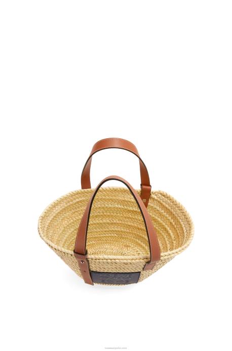 Loewe mujer bolso basket en hoja de palma y piel de becerro LP6482 natural/océano
