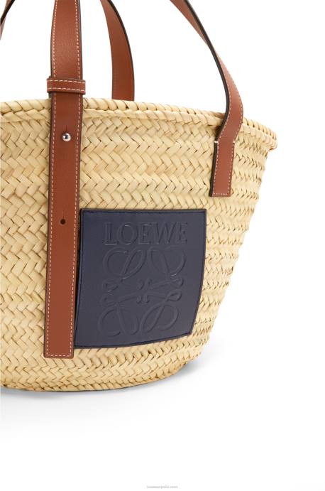 Loewe mujer bolso basket en hoja de palma y piel de becerro LP6482 natural/océano