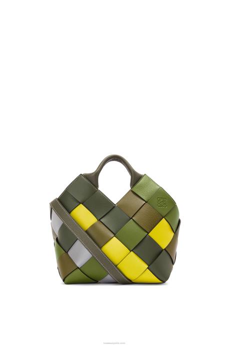 Loewe mujer bolso basket pequeño excedente de cuero tejido en piel de becerro clásica LP64103 verde