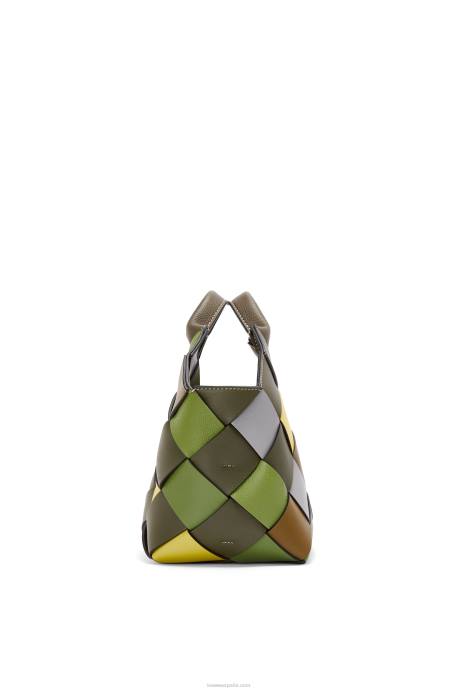 Loewe mujer bolso basket pequeño excedente de cuero tejido en piel de becerro clásica LP64103 verde