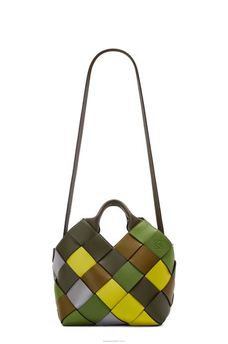 Loewe mujer bolso basket pequeño excedente de cuero tejido en piel de becerro clásica LP64103 verde