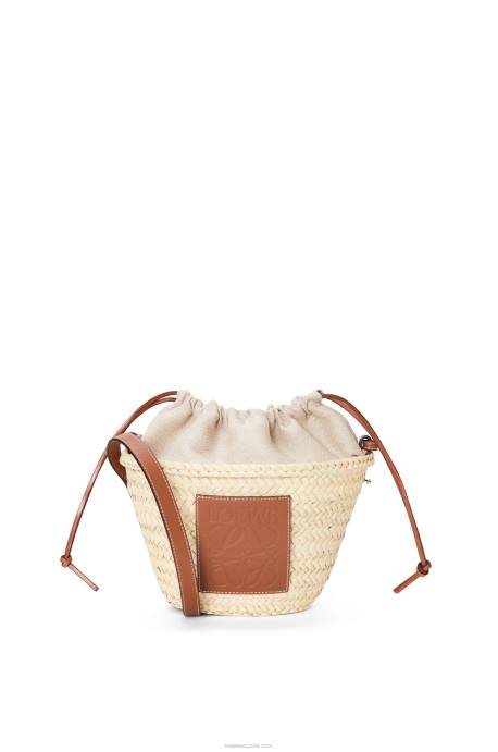 Loewe mujer bolso bombonera con cordón de hoja de palma y piel de becerro LP6422 Bronceado natural