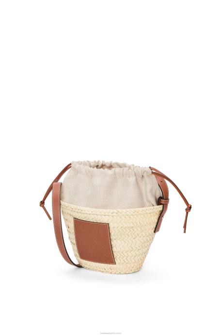 Loewe mujer bolso bombonera con cordón de hoja de palma y piel de becerro LP6422 Bronceado natural