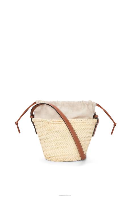 Loewe mujer bolso bombonera con cordón de hoja de palma y piel de becerro LP6422 Bronceado natural