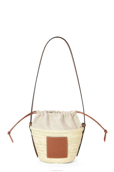 Loewe mujer bolso bombonera con cordón de hoja de palma y piel de becerro LP6422 Bronceado natural