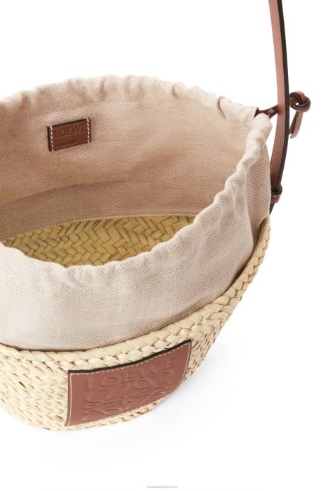 Loewe mujer bolso bombonera con cordón de hoja de palma y piel de becerro LP6422 Bronceado natural