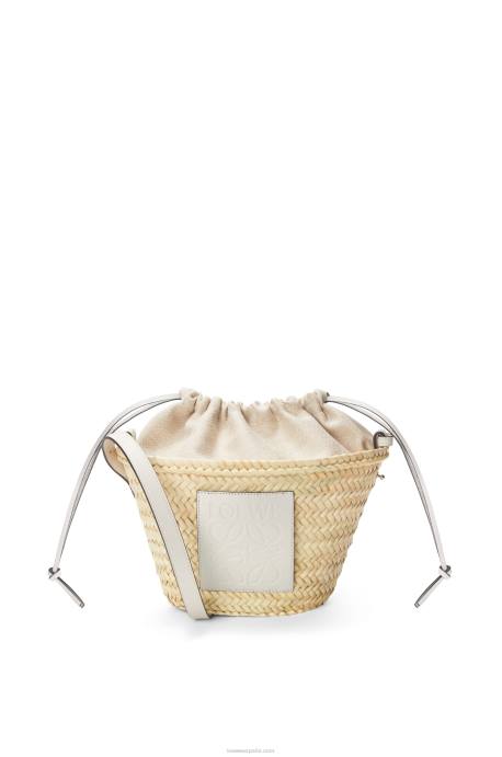 Loewe mujer bolso bombonera con cordón de hoja de palma y piel de becerro LP6423 blanco natural