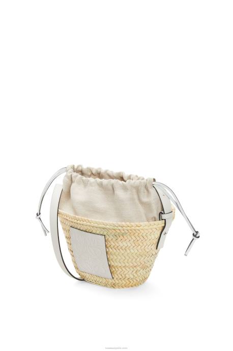 Loewe mujer bolso bombonera con cordón de hoja de palma y piel de becerro LP6423 blanco natural