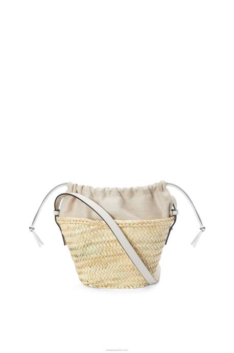 Loewe mujer bolso bombonera con cordón de hoja de palma y piel de becerro LP6423 blanco natural