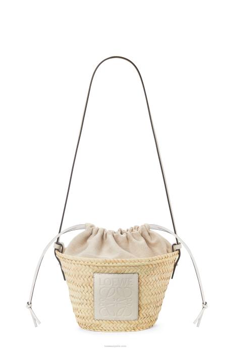 Loewe mujer bolso bombonera con cordón de hoja de palma y piel de becerro LP6423 blanco natural