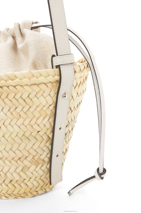 Loewe mujer bolso bombonera con cordón de hoja de palma y piel de becerro LP6423 blanco natural