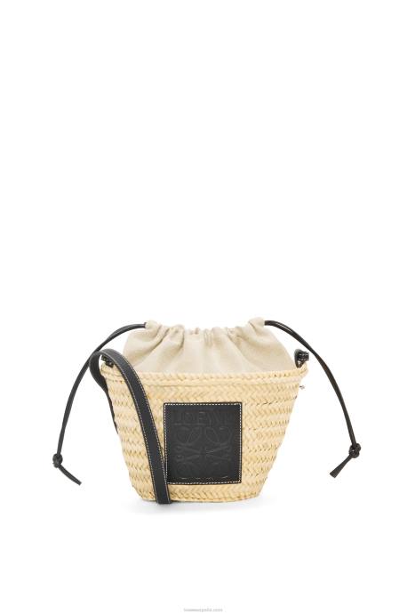 Loewe mujer bolso bombonera con cordón de hoja de palma y piel de becerro LP6424 natural/negro