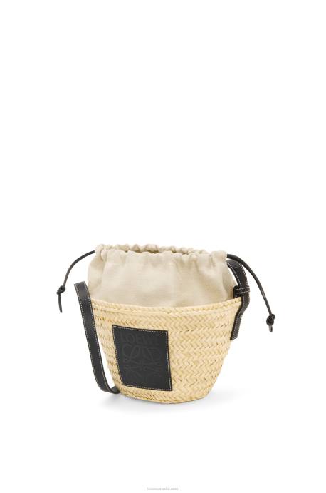 Loewe mujer bolso bombonera con cordón de hoja de palma y piel de becerro LP6424 natural/negro