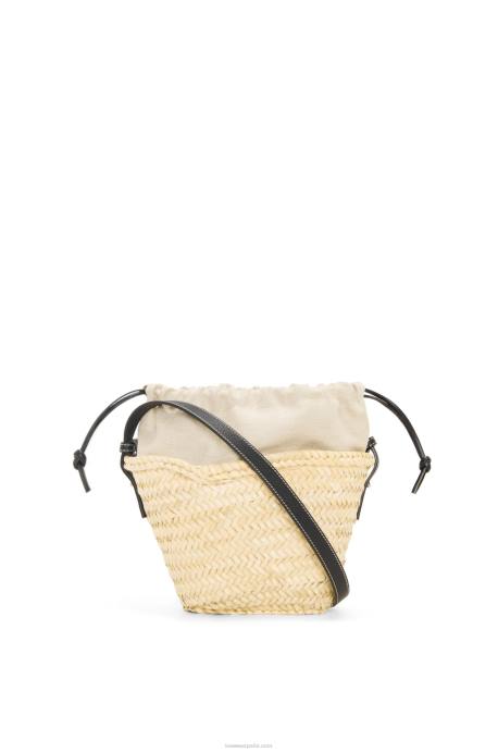 Loewe mujer bolso bombonera con cordón de hoja de palma y piel de becerro LP6424 natural/negro