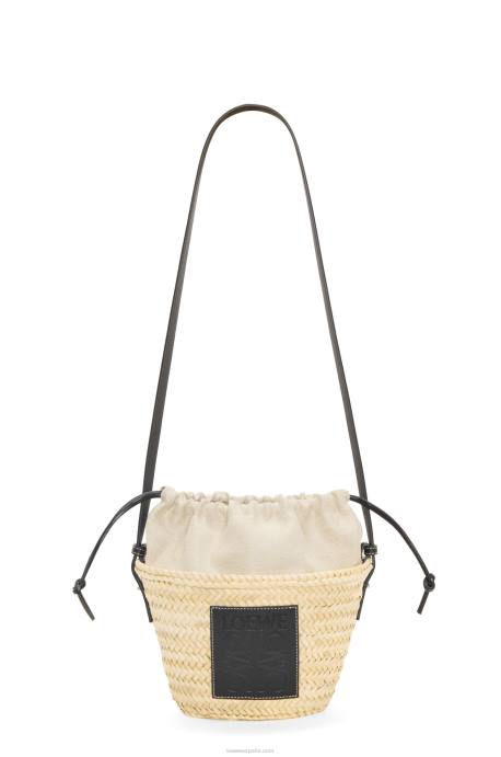 Loewe mujer bolso bombonera con cordón de hoja de palma y piel de becerro LP6424 natural/negro