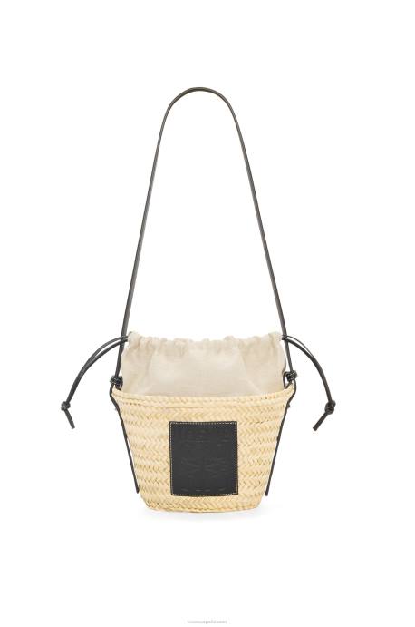 Loewe mujer bolso bombonera con cordón de hoja de palma y piel de becerro LP6424 natural/negro